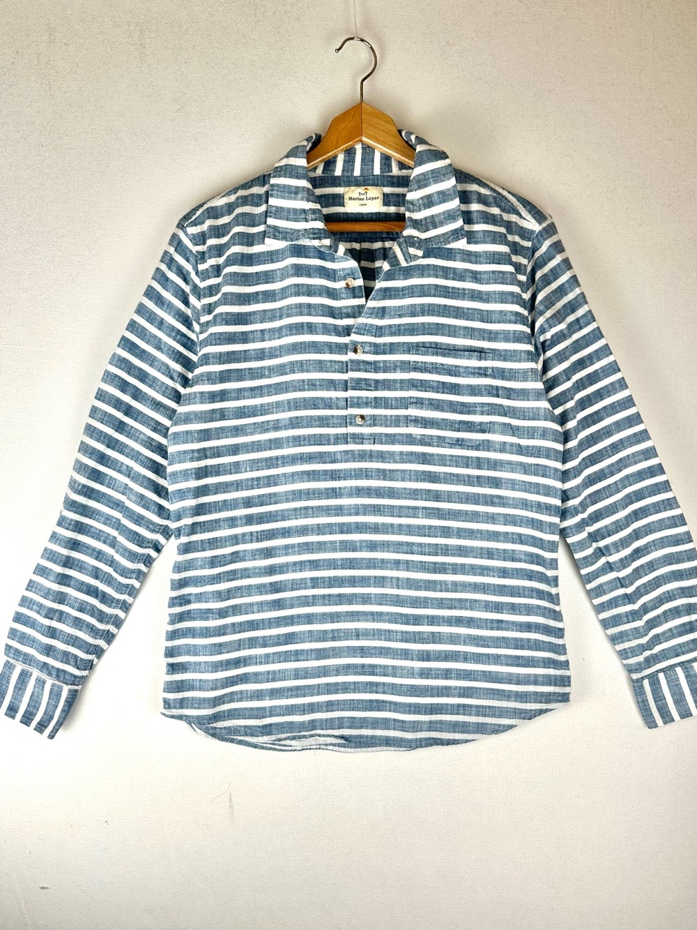 Marine Layer Reid Striped Popover Shiirt Blue White Coastal Beach Resort